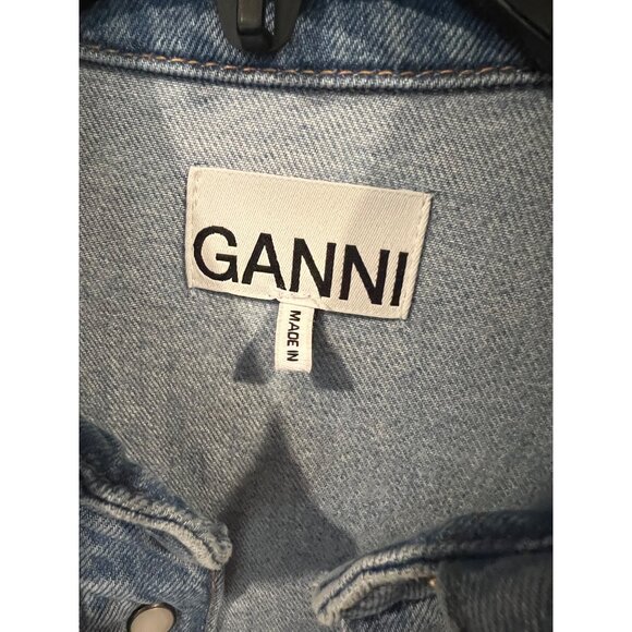 GANNI bleach denim button up shirt top size 34/ S - Picture 5 of 10